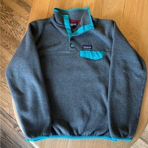 Patagonia Gray and Turquoise Synchilla Snap T Fleece | Size: Medium
